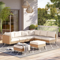 8 Pieces Outdoor Furniture Set, Patio Rattan Wicker Sectionals with 6 Chairs and 2 Ottomans, Beige Cushions