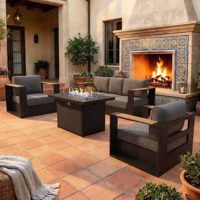 4-Piece Aluminum Patio Furniture Set With 55K BTU Fire Pit Table (SAK23471)