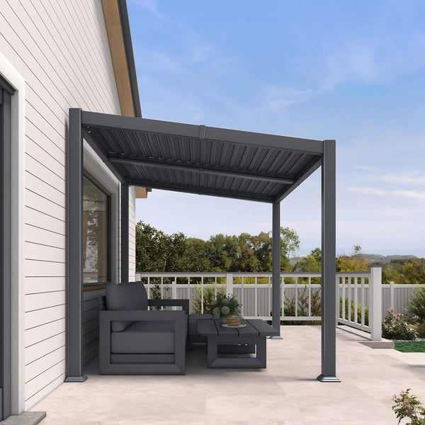 [08X10FT] Modern Louvered Aluminum Pergola With Sloped Roof
