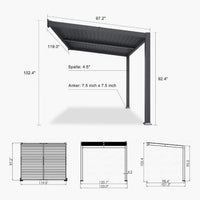 [08X10FT] Modern Wall-Mounted Louvered Pergola With Aluminum Frame