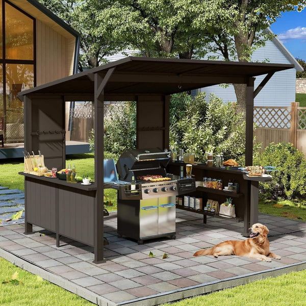 [09X10FT] Premium Outdoor Hardtop Grill Gazebo With Shelves (SAK90431)