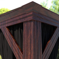 12' X 16' Outdoor Hardtop Gazebo, Wood Grain Gazebo W/Double Metal Roof for Patio, Rustic
