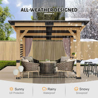 [10X12FT] Heavy-Duty Premium Outdoor All-Season Wooden Cedar Hardtop Gazebo With Metal Roof & Back Curtains