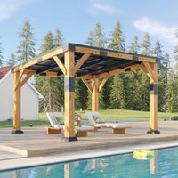 [10X12FT] Heavy-Duty Sloped Galvanized Steel Roof Cedar Wood Gazebo (SAK64831)