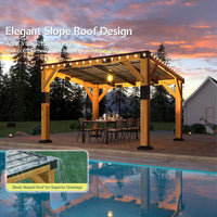 [10X12FT] Heavy-Duty Sloped Galvanized Steel Roof Cedar Wood Gazebo (SAK64831)