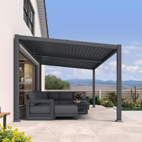 [10X14FT] Modern Louvered Aluminum Pergola With Sloped Roof