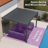 [10X14FT] Modern Wall-Mounted Louvered Pergola With Aluminum Frame (SAK30048)