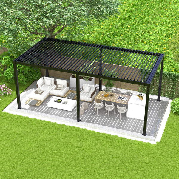 [10X19FT] Modern Durable All-Weather Outdoor Pergola With Aluminum Frame And Steel Louvers
