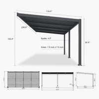 [10X20FT] Modern Wall-Mounted Louvered Pergola With Aluminum Frame