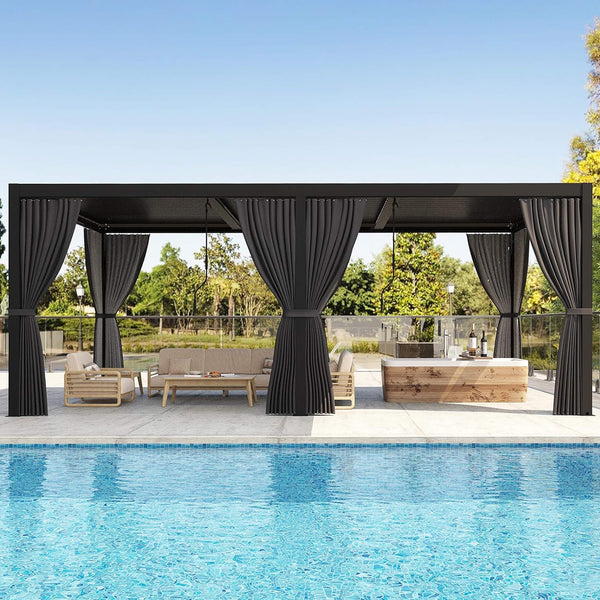 [10X20FT] Premium Louvered Pergola With Curtains And Netting