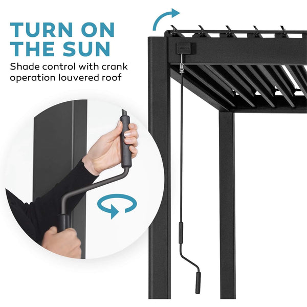 [10X20FT] Modern Outdoor Adjustable Charcoal Louvered Pergola With Screens And Built-In Drainage