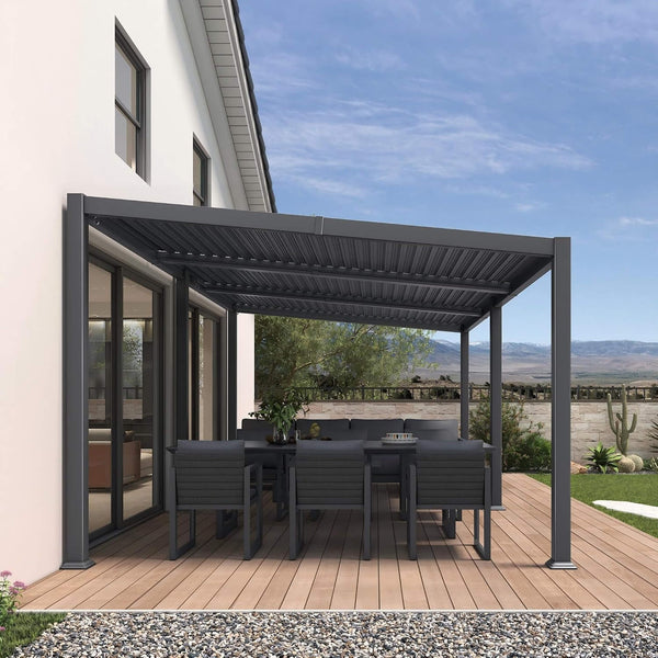 [11X18FT] Modern Louvered Aluminum Pergola With Sloped Roof