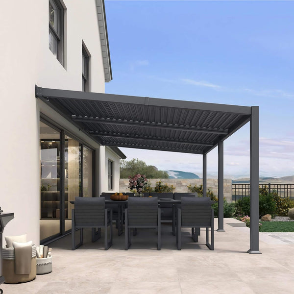 [11X18FT] Modern Wall-Mounted Louvered Pergola With Aluminum Frame