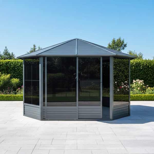 [12X12FT] Prism Large Octagonal Sunroom Solarium With Lockable Sliding Doors And Galvanized Steel Sloping Roof