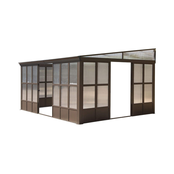 [12X16FT] Pavilion Extra-Large All-Season Outdoor Wall-Mounted Sunroom Solarium With Detachable Polycarbonate Windows And Lockable Sliding Doors