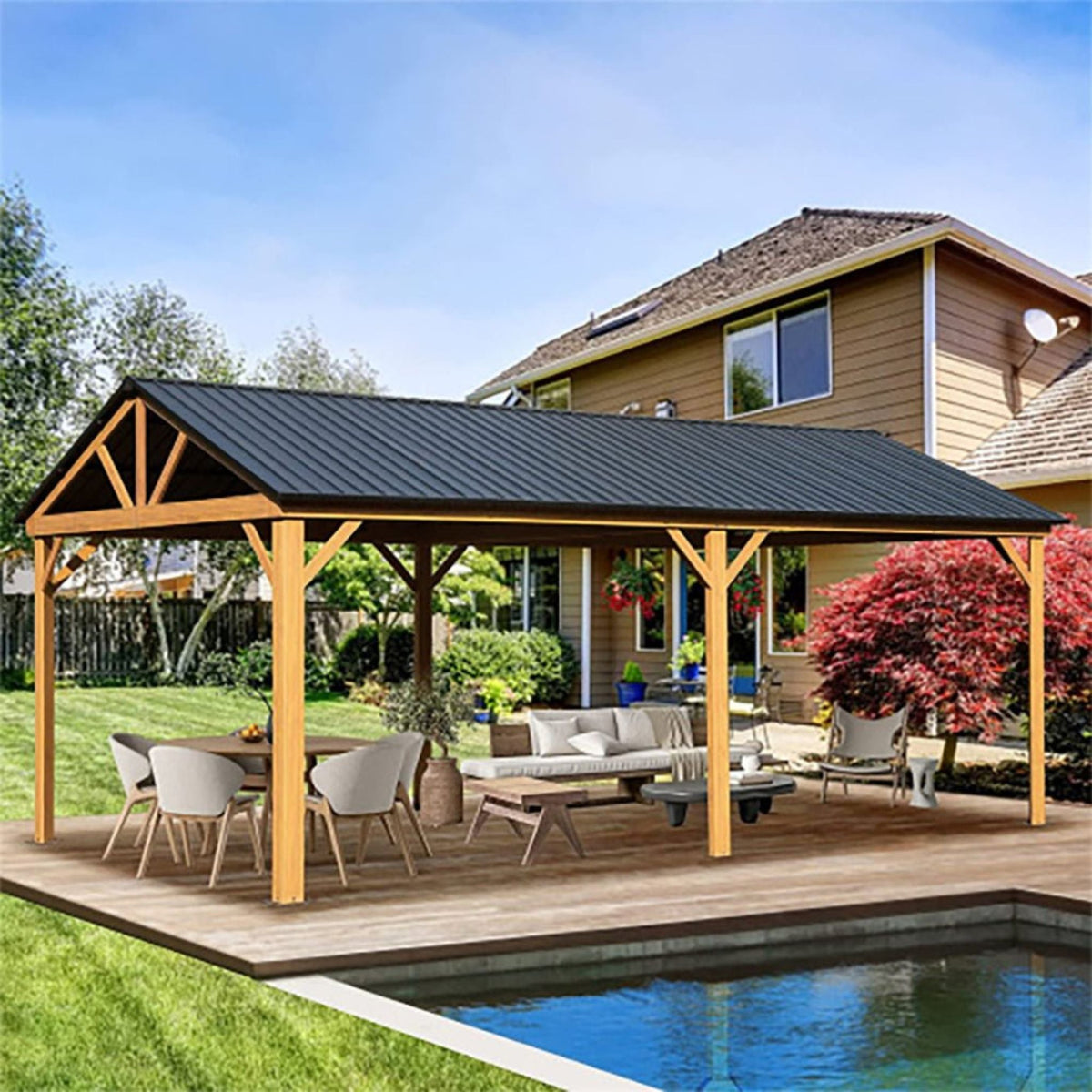 [12X20FT] Premium Outdoor Double-Layer Galvanized Steel Hardtop Gazebo For Patio (SAK46095)