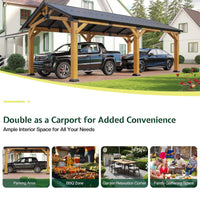 [12X24FT] Premium Galvanized Steel Roof Cedar Wood Hardtop Gazebo (SAK14632)