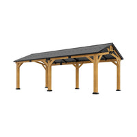 [12X24FT] Premium Galvanized Steel Roof Cedar Wood Hardtop Gazebo (SAK14632)