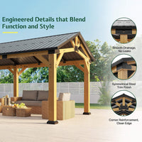 [12X24FT] Premium Galvanized Steel Roof Cedar Wood Hardtop Gazebo (SAK14632)