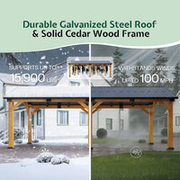[12X24FT] Premium Galvanized Steel Roof Cedar Wood Hardtop Gazebo (SAK14632)