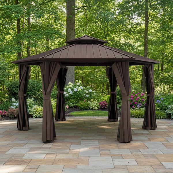 [13X15FT] Hardtop Hexagonal Gazebo With Curtains And Netting [No Furniture] (SAK60713)