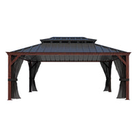 12' X 16' Outdoor Hardtop Gazebo, Wood Grain Gazebo W/Double Metal Roof for Patio, Rustic