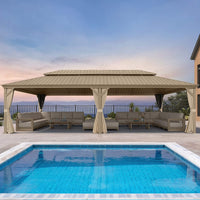 [14X28FT] Extra-Large Hardtop Gazebo With Galvanized Steel Double Roof, Curtains And Netting (SAK85731)