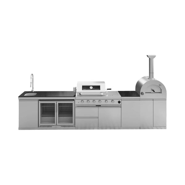 150-Inch 4-Burner 108K BTU Outdoor Kitchen Island With Pizza Oven, Rotisserie & Refrigerator