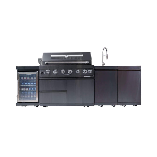 Belmont 43-Inch 6-Burner 85K BTU Stainless Steel Outdoor BBQ Kitchen Grill Island With Wine Cooler, Rotisserie, And Sink