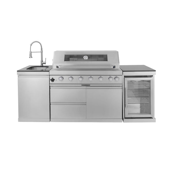 Verona 44-Inch 6-Burner 85K BTU Stainless Steel Outdoor BBQ Kitchen Grill Island With Wine Cooler, Rotisserie Kit, And Storage Cabinets