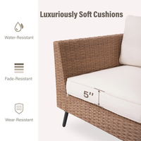 8 Pieces Outdoor Furniture Set, Patio Rattan Wicker Sectionals with 6 Chairs and 2 Ottomans, Beige Cushions