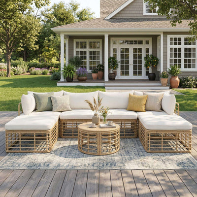 7-Piece Outdoor All-Weather Rattan Patio Sofa Set With Cushions (SAK47230)