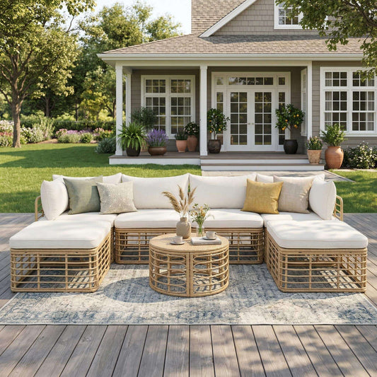 7-Piece Outdoor All-Weather Rattan Patio Sofa Set With Cushions (SAK47230)