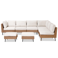 8 Pieces Outdoor Furniture Set, Patio Rattan Wicker Sectionals with 6 Chairs and 2 Ottomans, Beige Cushions