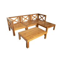 5-Piece Outdoor Patio Wood Sectional Sofa Set With Cushions
