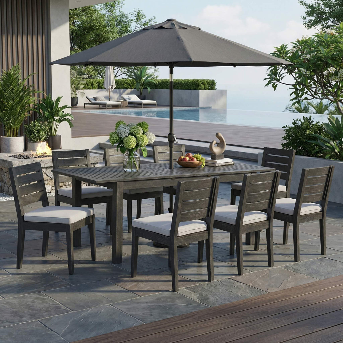 9-Piece Outdoor Dining Set With Extendable Acacia Wood Patio Table (SAK75134)