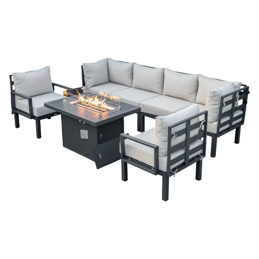 Chelsea 7-Piece Outdoor Sectional Sofa Set with Propane Fire Pit Table
