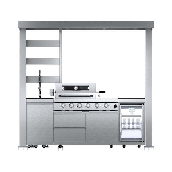 Amalfi 97-Inch 4-Burner 72K BTU LP Outdoor Kitchen Grill Island With Wine Cooler, Rotisserie, Cabinets, And Granite Countertops