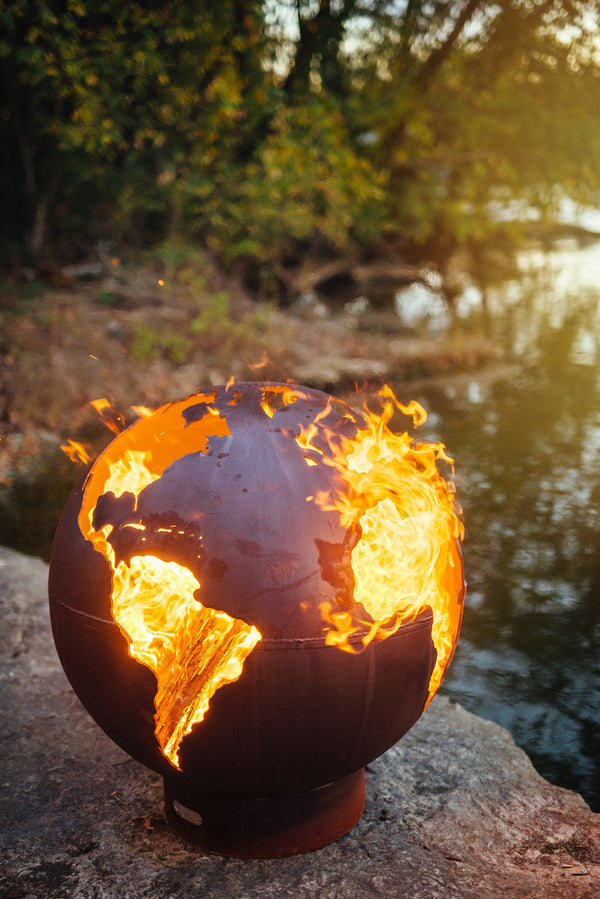 Fire Pit Art® Third Rock 36-Inch Handcrafted Carbon Steel Fire Globe