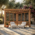 Verona 8 Ft. X 8 Ft. Light Brown Wooden Cabana Pergola with Bamboo Privacy Panels