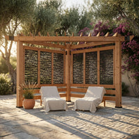 Verona 8 Ft. X 8 Ft. Light Brown Wooden Cabana Pergola with Bamboo Privacy Panels — Studio Shot