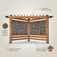 Verona 8 Ft. X 8 Ft. Light Brown Wooden Cabana Pergola with Bamboo Privacy Panels — Lifestyle