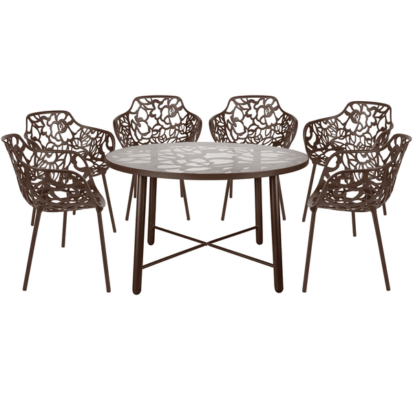 LeisureMod Devon Modern 7-Piece Aluminum Outdoor Dining Set