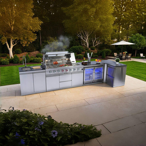Montclair 58-Inch 6-Burner 96K BTU Gas Outdoor Liquid Propane Grill Island With Wine Cooler And Rotisserie