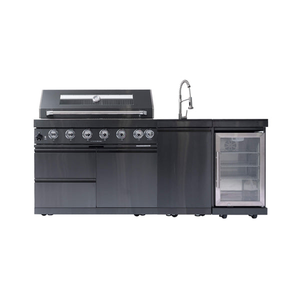 Avalon 43-Inch 6-Burner 85K BTU Outdoor BBQ Kitchen Grill Island With Wine Fridge, Rotisserie Kit, And Sink