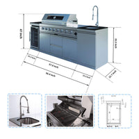 Capri 96-Inch 6-Burner 85000 BTU Outdoor Kitchen Liquid Propane Grill Island With Fridge (SAK42895)