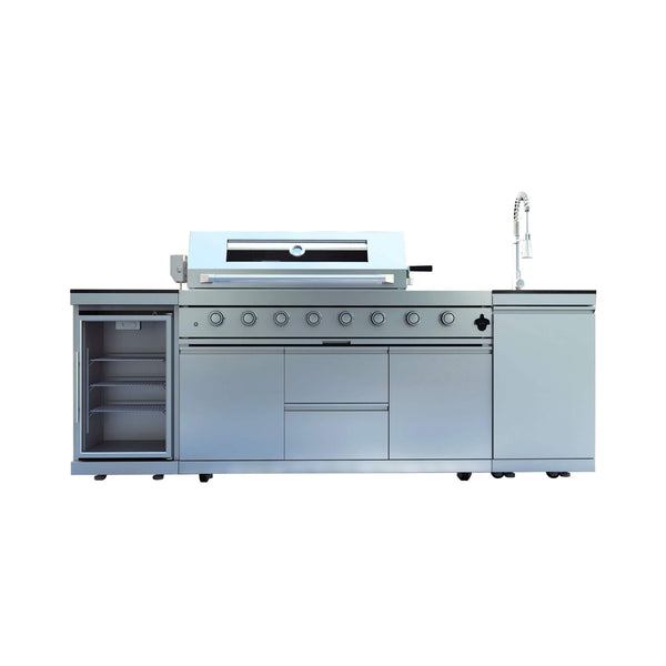Capri 96-Inch 6-Burner 85000 BTU Outdoor Kitchen Liquid Propane Grill Island With Fridge