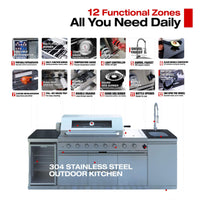 Capri 96-Inch 6-Burner 85000 BTU Outdoor Kitchen Liquid Propane Grill Island With Fridge (SAK42895)