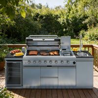 Capri 96-Inch 6-Burner 85000 BTU Outdoor Kitchen Liquid Propane Grill Island With Fridge (SAK42895)
