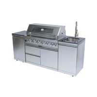 Valmont 43-Inch 6-Burner 85K BTU Outdoor BBQ Kitchen Grill Island With Granite Countertops, Rotisserie Kit, Cabinets, And Sink)